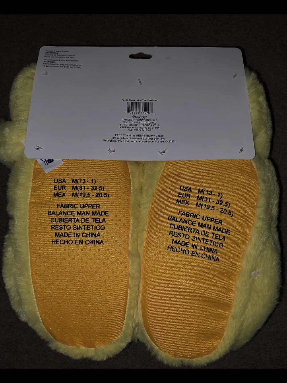 Peeps Yellow Plush Kids Slippers